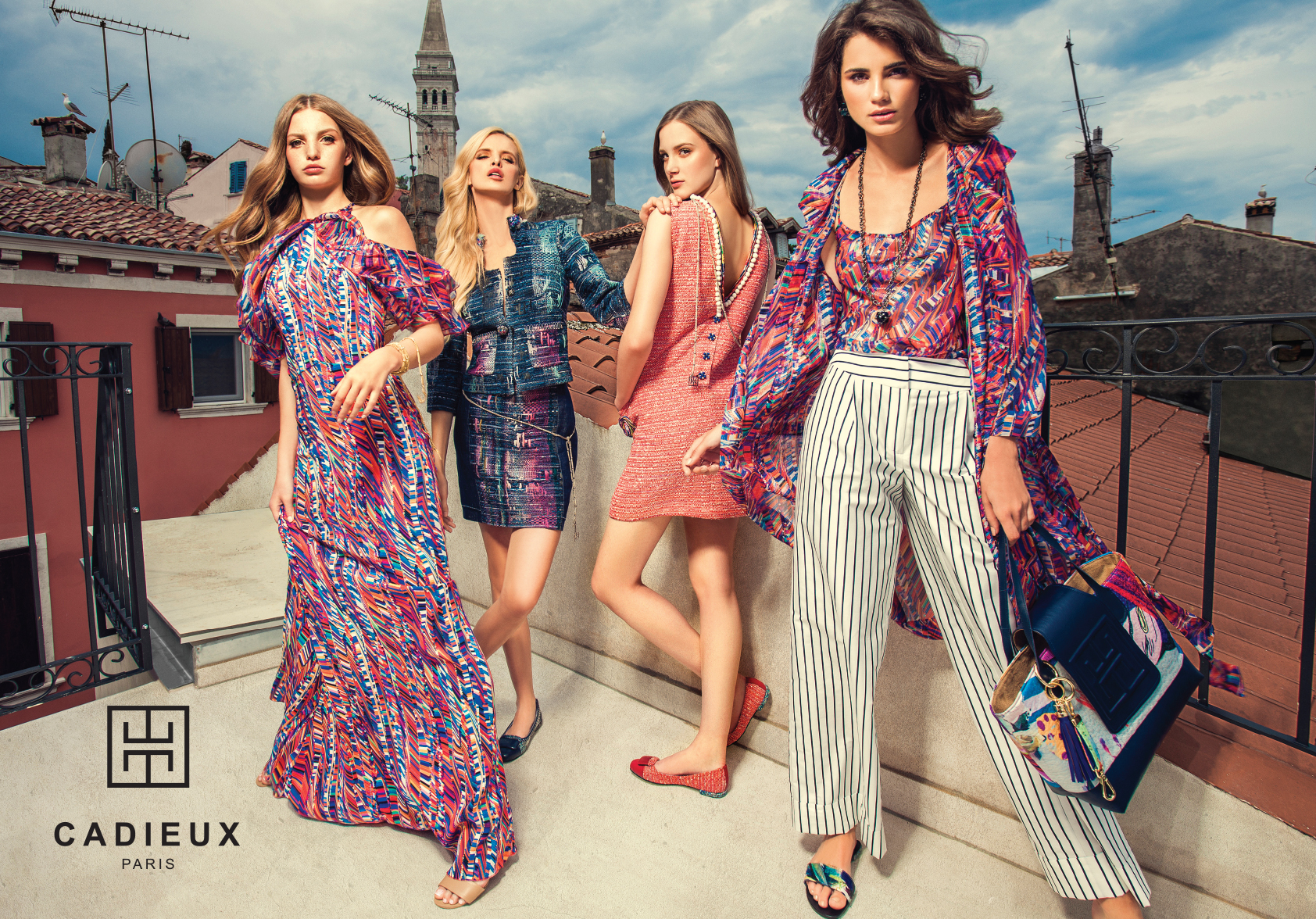 Poster design for Cadieux Paris. In the picture we see four models wearing clothes by Cadieux Paris.
