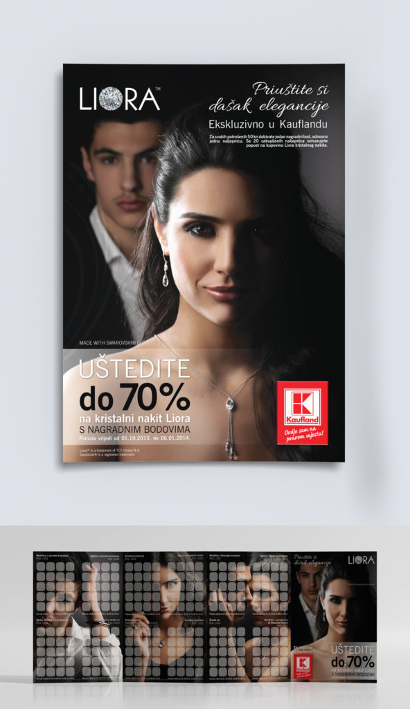 Dizajn plakata, oglasa, knjižice s nagradnim bodovima i izložbeni stalak za kampanju u Kaufland trgovinama za tvrtku Liora