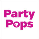 Logo tvrtke Party Pops. Magenta slova na bijeloj podlozi