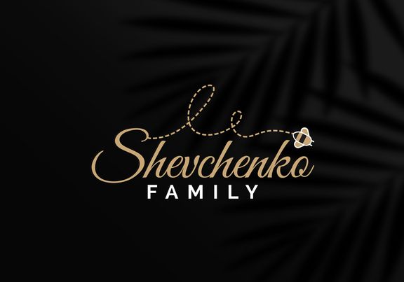Izrada i dizajn logotipa za Shevchenko family med. Na slici vidimo logo u zlatnoj boji na crnoj podlozi.