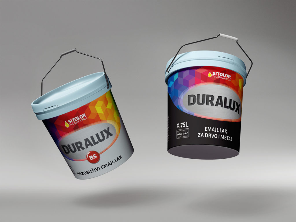 Packaging design for Sitolor. Bucket design for Duralux, Duralin, Dekor and Aqua Deck