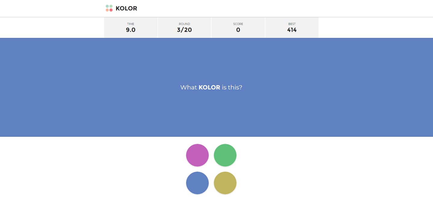 Online game KOLOR where you guess the colors
