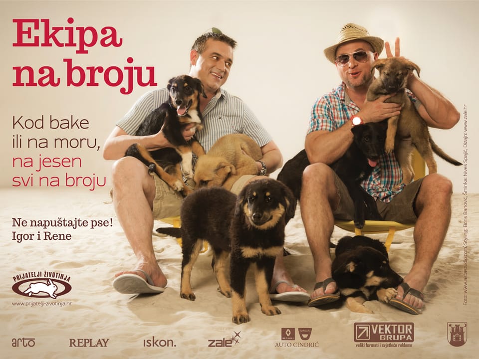 Billboard for Animal Friends with actors Igor Mešin and Rene Bitorajac