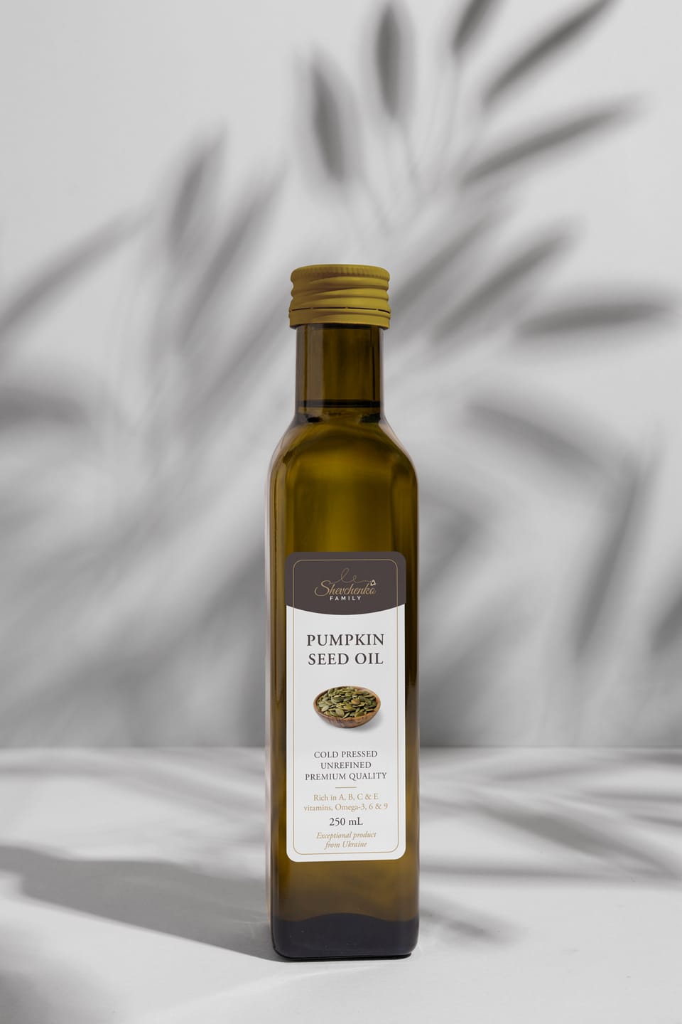Front of the Shevchenko pumpkin seed oil label